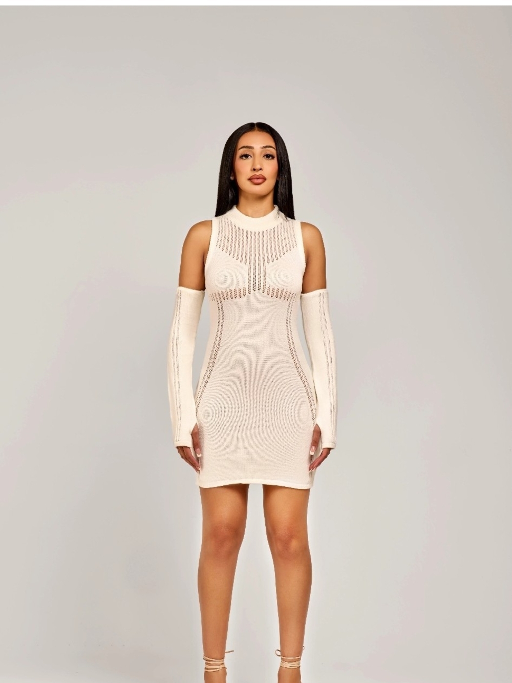 Maniere De Voir Knitted High Neck Contour Mini Dress